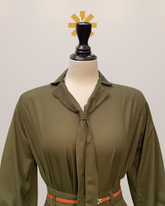 Tie-Neck Formal Shirt - Olive Green