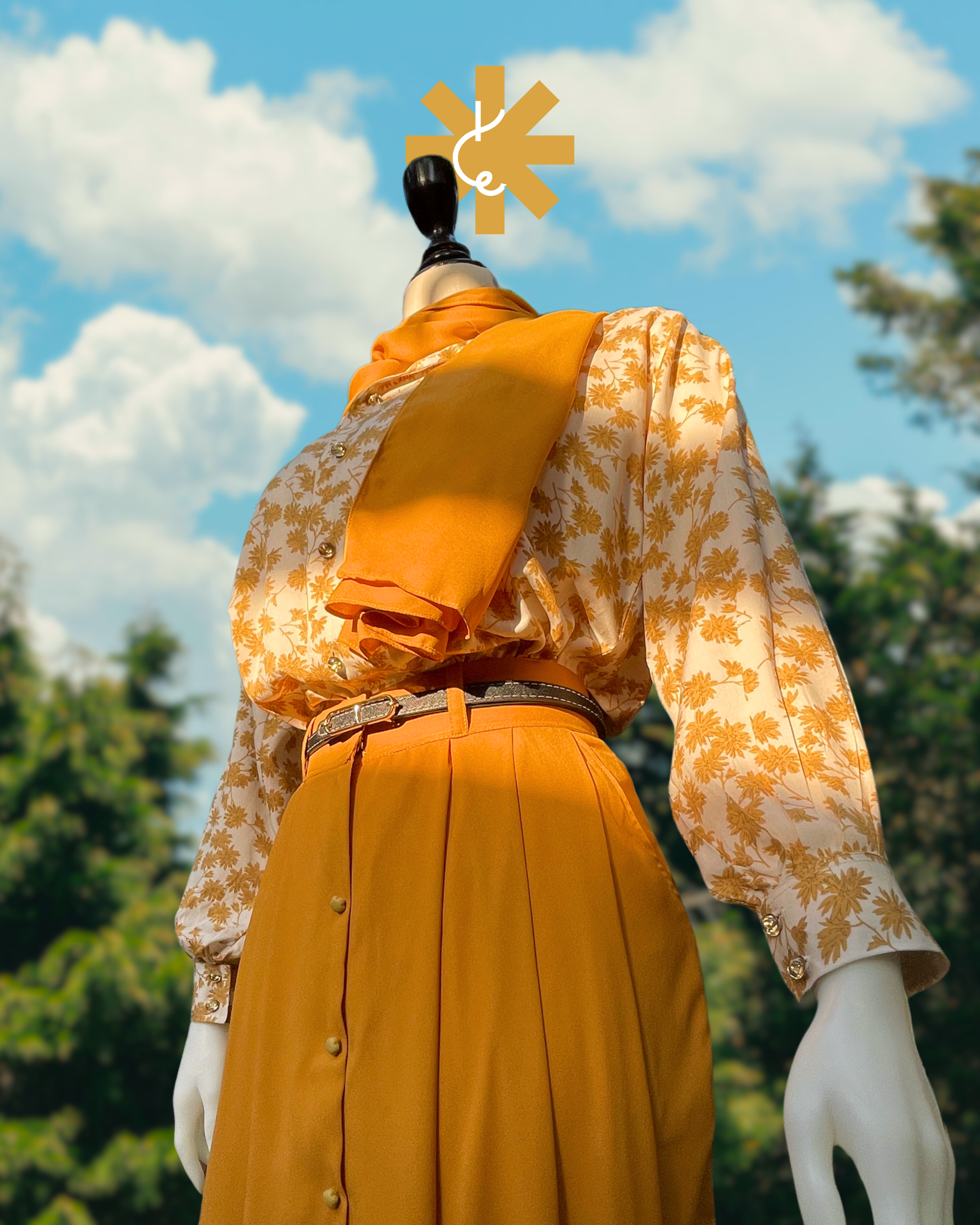 Formal Skirt Set -[3Pc]- Floral Mustard