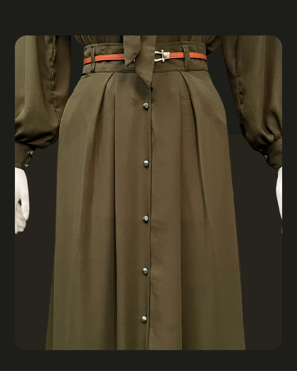 Formal Skirt Set -[3Pc]- Olive Green