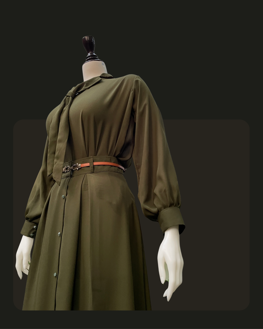 Formal Skirt Set -[3Pc]- Olive Green