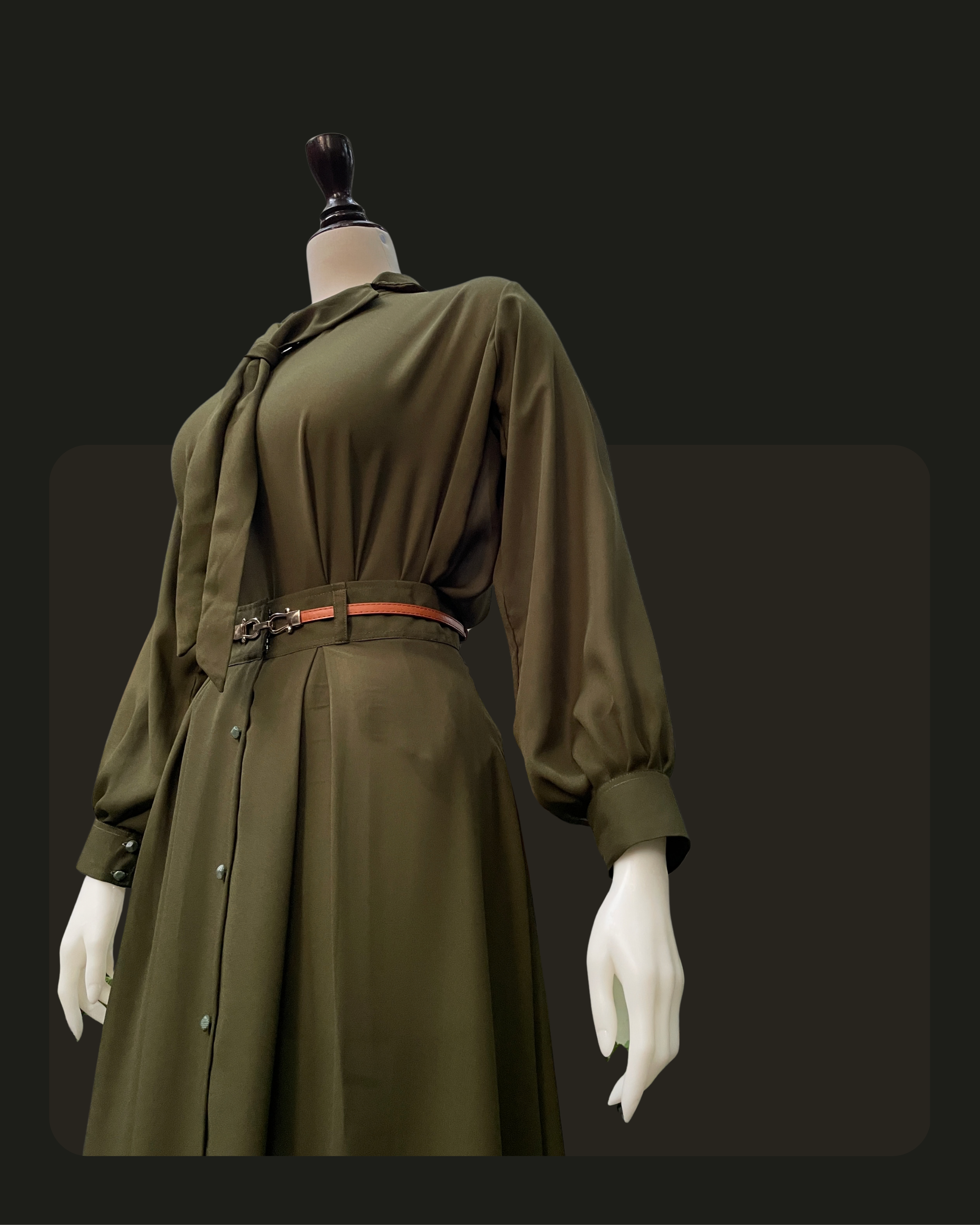 Formal Skirt Set -[3Pc]- Olive Green
