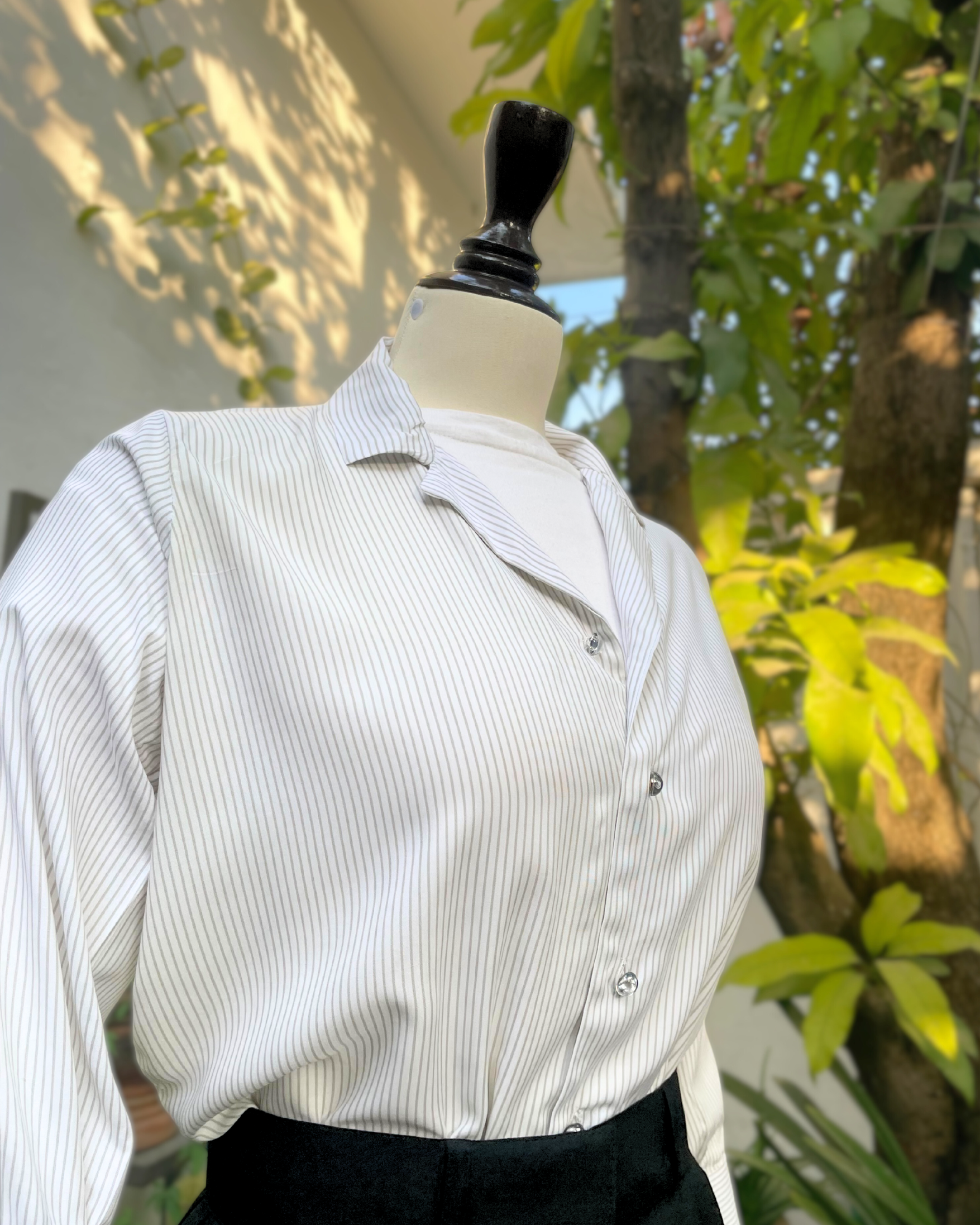 Formal Skirt Set -[2pc]- Classic Black X Striped Linen