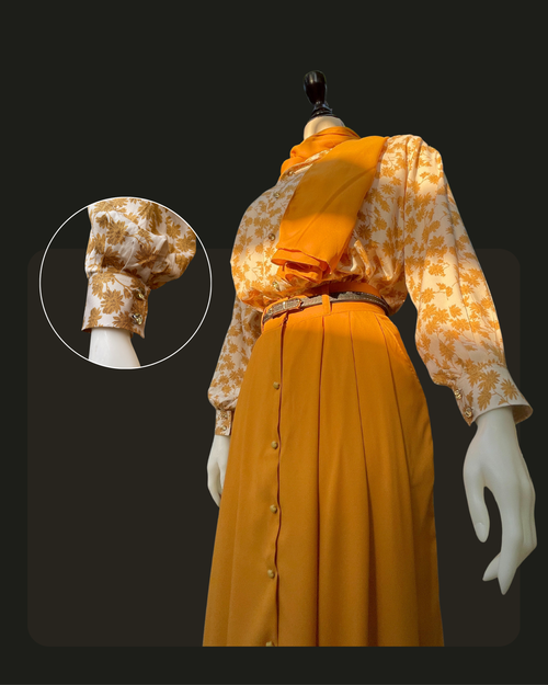 Formal Skirt Set -[3Pc]- Floral Mustard