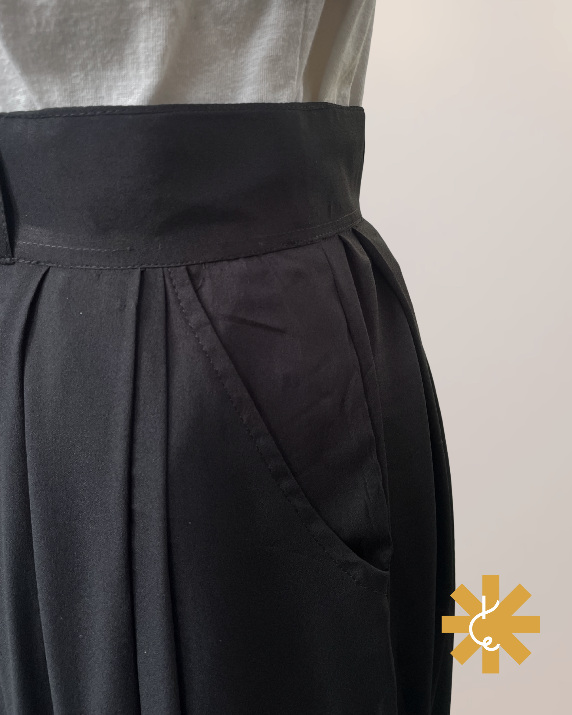 Formal Skirt Set -[2pc]- Classic Black X Striped Linen