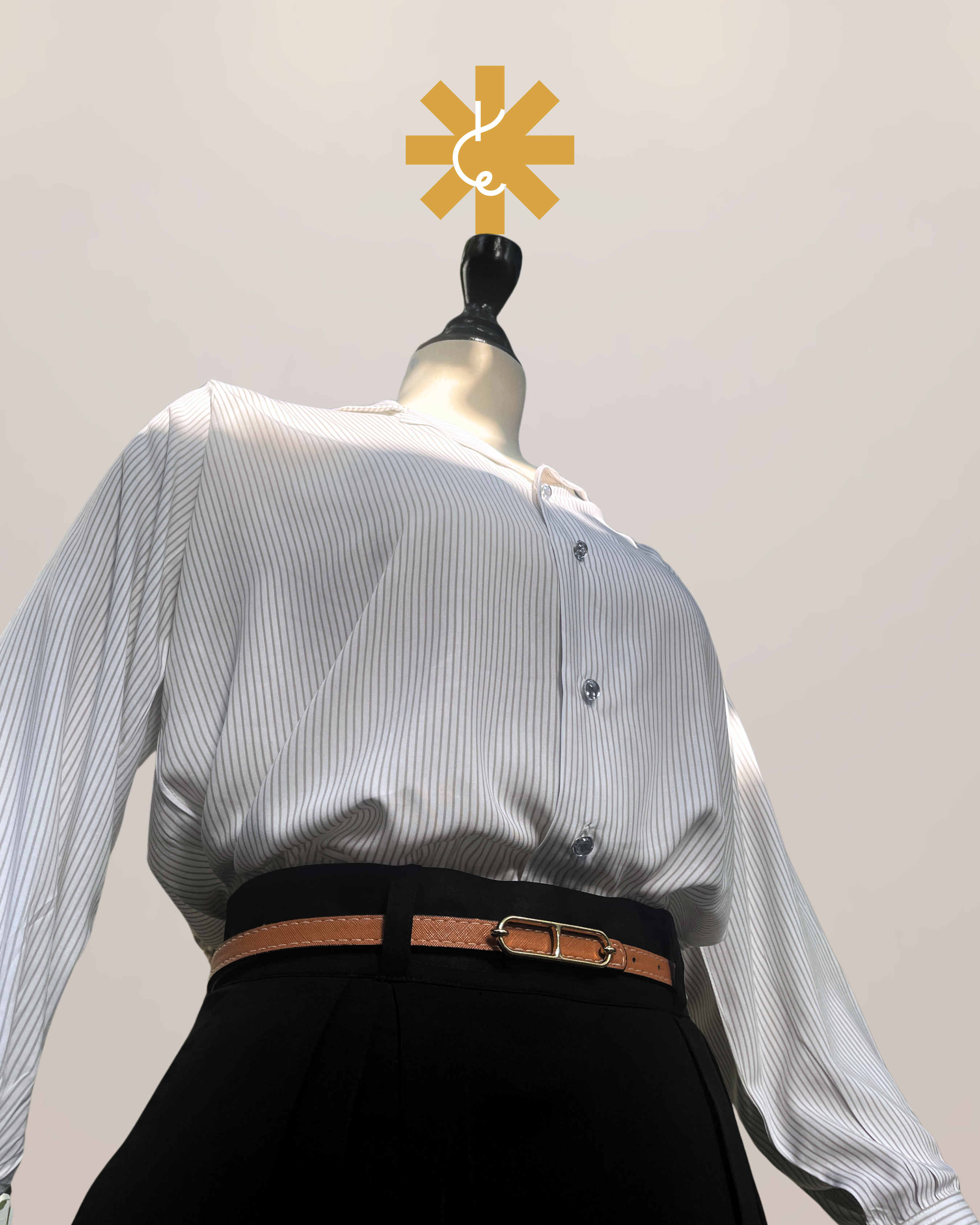 Formal Skirt Set -[2pc]- Classic Black X Striped Linen